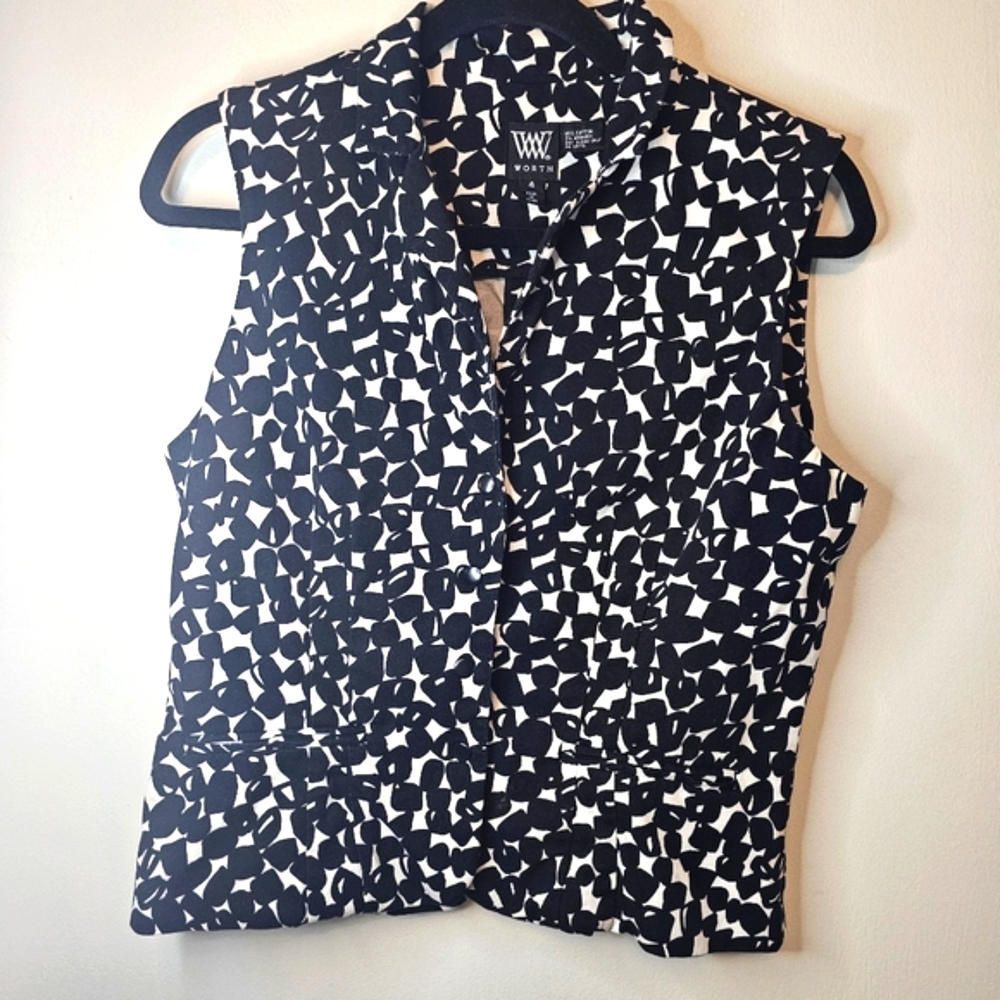 Worth New York‎ Women's Black and White Patterned Short Sleeve Vest Size